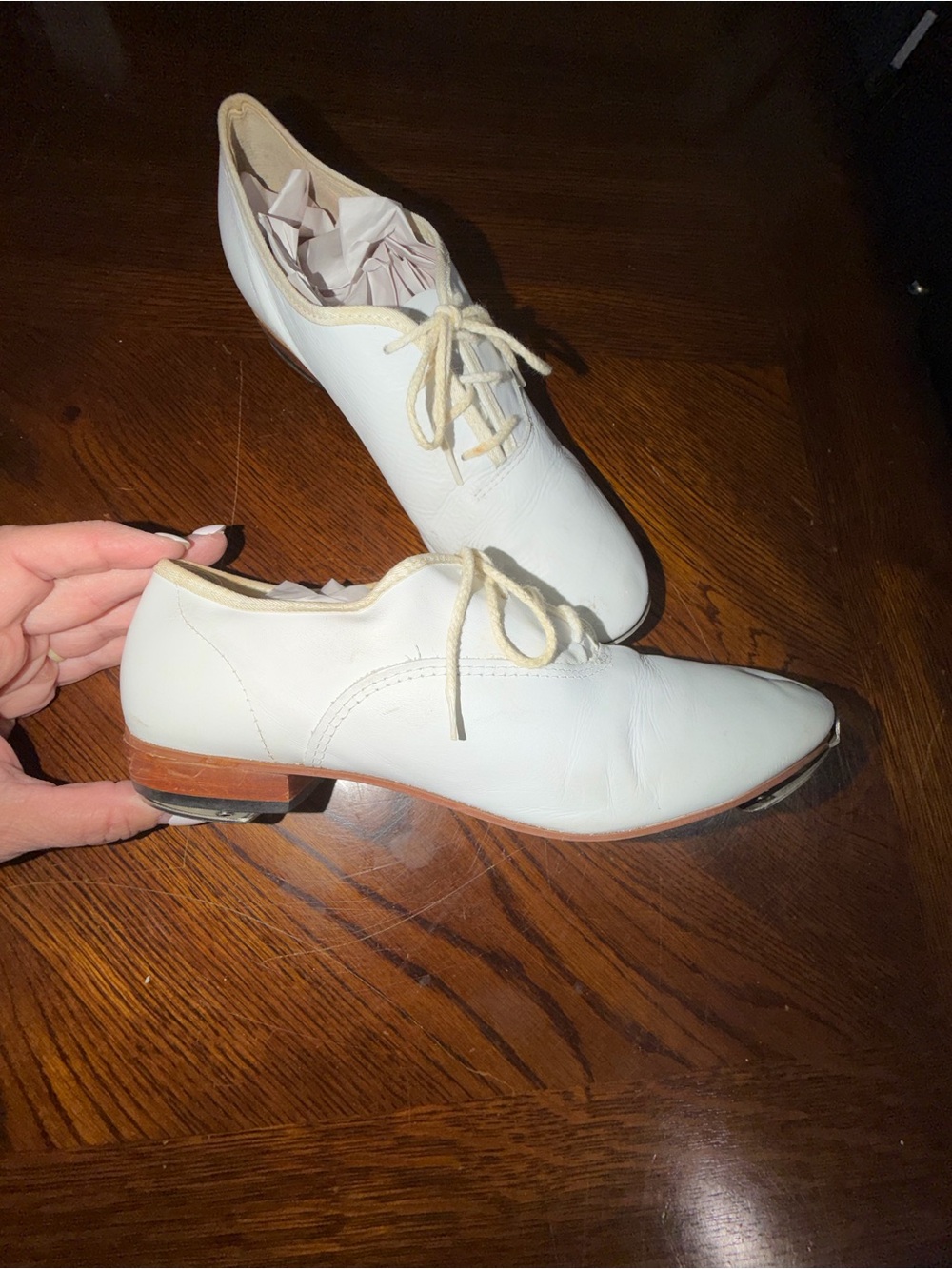 Vtg White Leather Tap Clogging Shoes Sz 8 M Steven Stomper Leather Performance